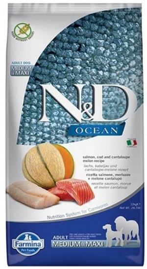 Farmina N&D Ocean Dog Salmon Cod Cantaloupe Melon Adult Medium and Maxi 12kg (8010276039330)