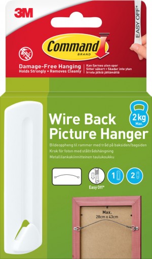 3M picture hanger Command Wire 1 Hook+2 Strips, white