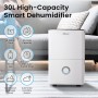 Pro Breeze Dehumidifier 30L in 24h Dehumidification Performance - Electric Dehumidifier with WLAN & App - Moisture Sensor, 4L Water Tank, Timer, Drain Hose - Against Moisture, Mould