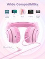 iClever Childrens Headphones for Children, Girls IC Pink LED Light Up Wired Folded Headphones