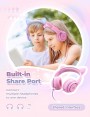 iClever Childrens Headphones for Children, Girls IC Pink LED Light Up Wired Folded Headphones