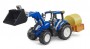 Bruder New Holland T5.120 with frontloader, transport box, forks and 1 round bale (02187)