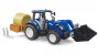 Bruder New Holland T5.120 with frontloader, transport box, forks and 1 round bale (02187)