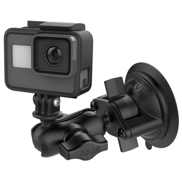 Ram Mounts RAM Twist-Lock Suction Cup Mount with Short Double Socket Arm & Universal Action Camera Adapter (RAM-B-166-A-GOP1U)