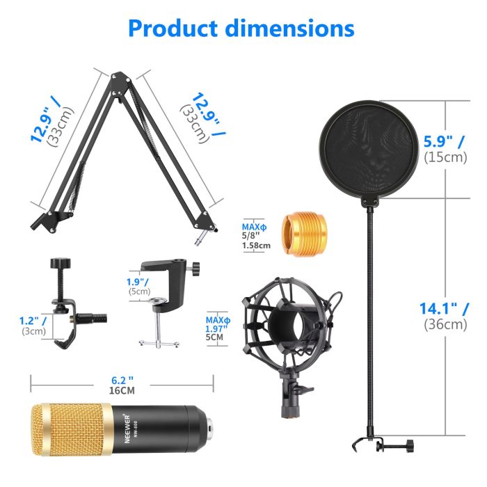 Neewer NW-800 Professional Studio Broadcasting Recording Condenser Microphone 4-in-1 Kit (40091550)