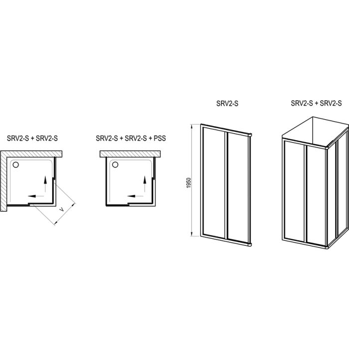 Ravak Shower Corner SRV2-80 195 S White + Glass Transparent (14V401O2Z1)