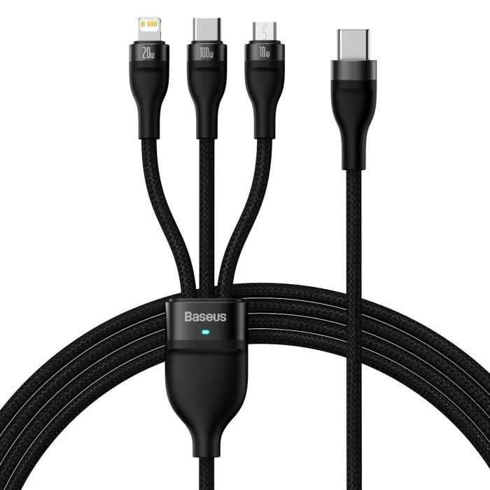 Baseus Flash Series 2 3in1 USB cable USB-C + micro USB + Lightning, 100W, 1.5m Black (CASS030201)
