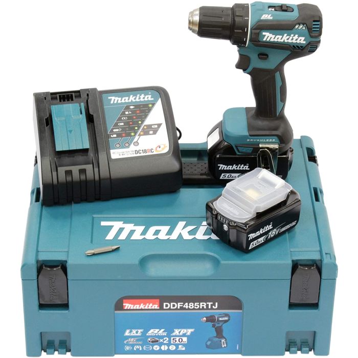 Makita DDF485RTJ + 2pcs 5.0Ah Battery + Makita DC18RC Battery Charger Makita DDF485RTJ + 2pcs 5.0Ah Battery + Makita DC18RC Battery Charger