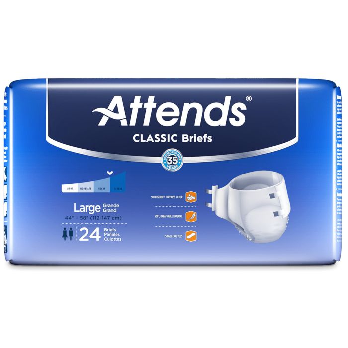 Attends Classic Adult Brief Large Heavy Pack of 24. 2-24 packs 44-58