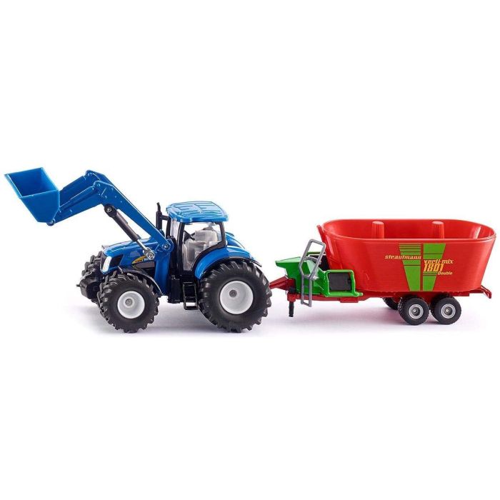 Siku New Holland with front loader and Strautmann fodder mixer (1988)