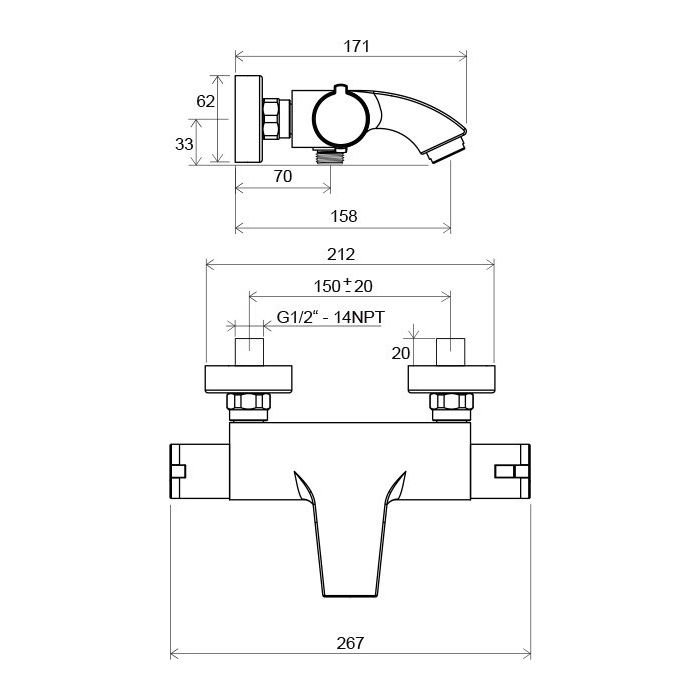 Ravak TE 082.00/150 Wall Mounted Thermostatic Bath Mixer Without Set (X070046)