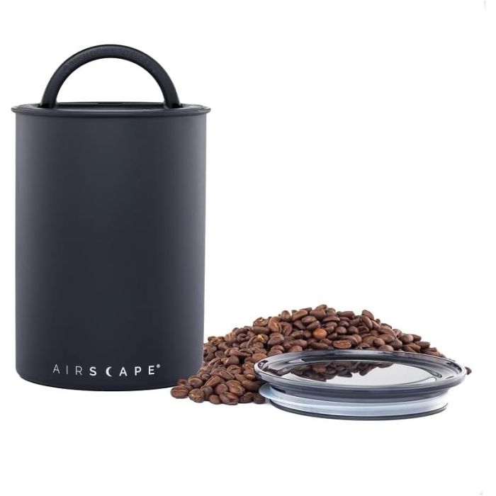 Airscape Stainless Steel Coffee Canister - Food Storage Container - Patented Airtight Lid - Preserves Food Freshness from Excess Air (Matte Black) (645771002503) Airscape Stainless Steel Coffee Canister - Food Storage Container - Patented Airtight Lid - Preserves Food Freshness from Excess Air (Matte Black) (645771002503)