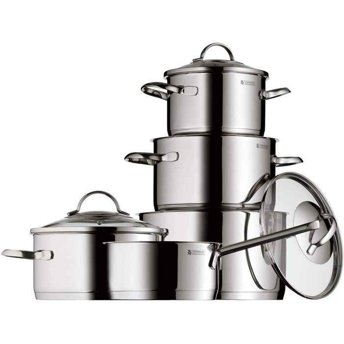 WMF Provence Plus 5-Piece Cookware Set with Glass Lids, Polished Cromargan Stainless Steel Cooking Pots & Saucepan