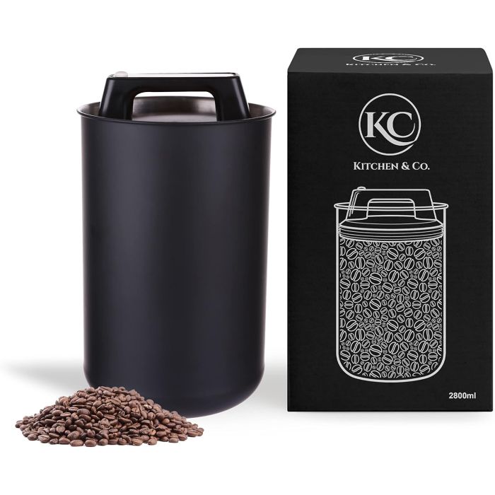 Kitchen & Co. Airtight Coffee Canister for 1kg Coffee Beans with Vacuum Lid Matte Black (JZ-J1BL-X266) Kitchen & Co. Airtight Coffee Canister for 1kg Coffee Beans with Vacuum Lid Matte Black (JZ-J1BL-X266)