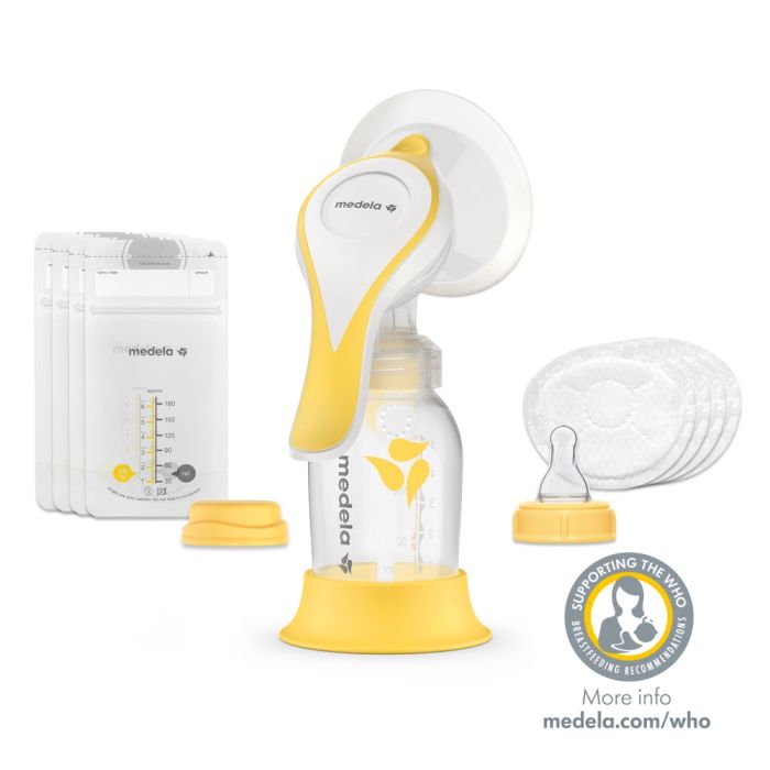 Medela Harmony Flex Rokas 2-Pakāpju Piena Sūknis + S (lēnas plūsmas) Knupis, Krūšturu ieliktņi+Piena uzglabāšanas maisiņi 101041161 (7612367073646)