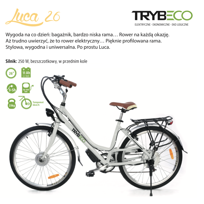 TrybEco Electric Bike Luca 26 White Pearl