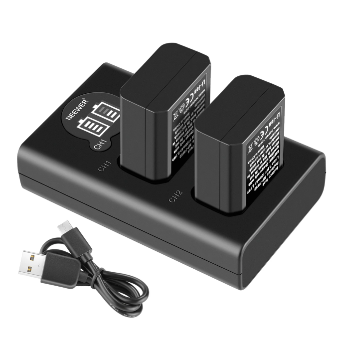 Neewer NP-FW50 2 pcs, 1100 mAh FW50 Battery + Dual USB Charger