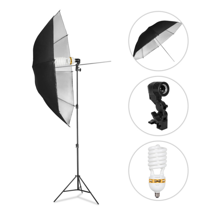 GlareOne Lighting Set Sunny Silver 625 Silver Umbrella, 125W Fluorescent Lamp