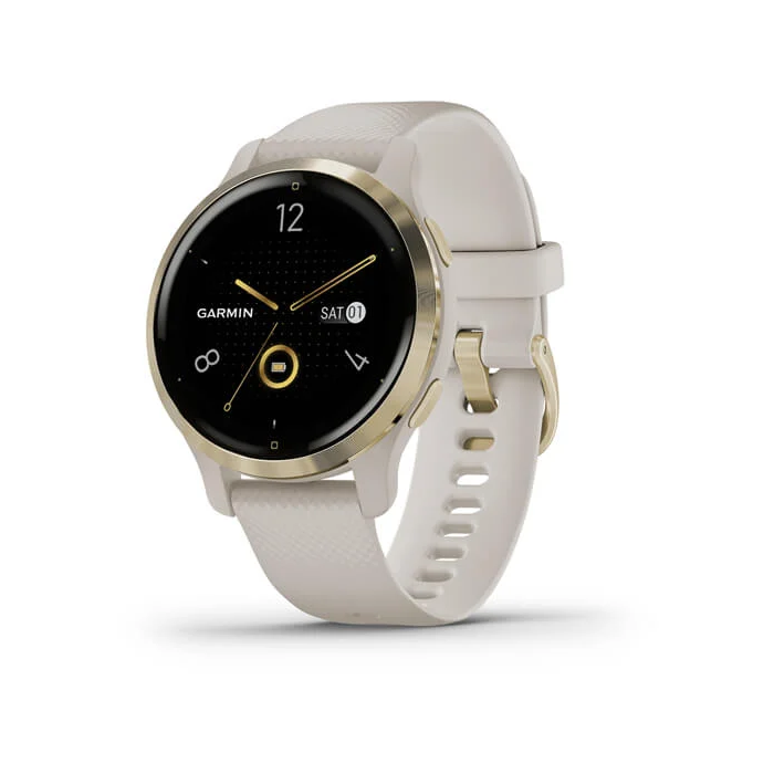 Garmin Venu 2S Gaiša zelta krāsas nerūsējošā tērauda ietvars ar gaišas smilšu krāsas korpusu un silikona pulksteņa siksniņu (010-02429-11)