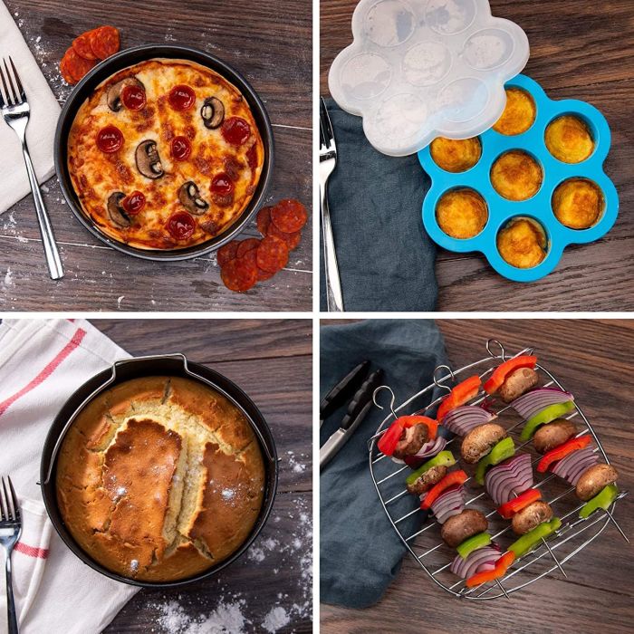 Cosori Air Fryer 6 Piece Accessory Set for 5.5L Fryers Baking Mould, Pizza Pan, Grill Grate, Steaming Rack, Silicone Mat, Muffin Mould Cosori Air Fryer 6 Piece Accessory Set for 5.5L Fryers Baking Mould, Pizza Pan, Grill Grate, Steaming Rack, Silicone Mat, Muffin Mould