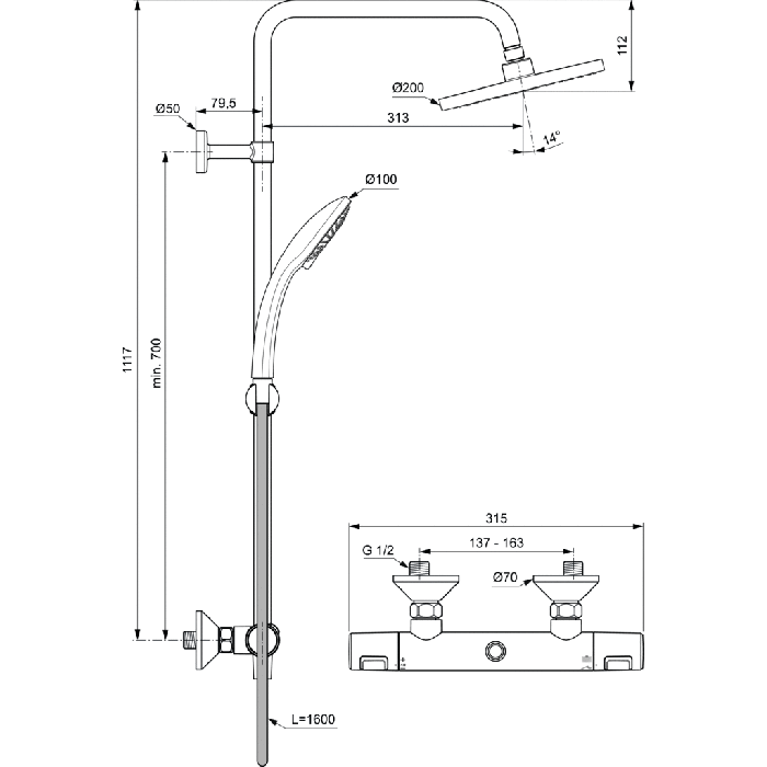 Ideal Standard Ceratherm T25 Dušas Sistēma (A7208AA)