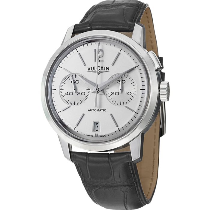 Vulcain 50s Presidents Grey Leather Strap Chronograph Automatic Watch Men's Watch 570157.309L.BN