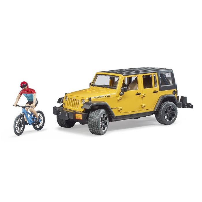 Bruder Jeep Wrangler Rubicon w. mountain bike and cyclist (02543)