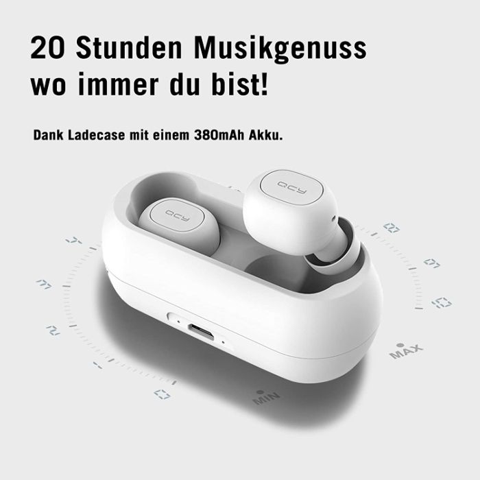 QCY T1 White Wireless Bluetooth Earbuds