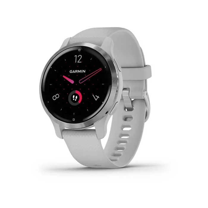 Garmin Venu 2S Sudraba krāsas nerūsējošā tērauda ietvars ar miglas pelēku korpusu un silikona pulksteņa siksniņu (010-02429-12)