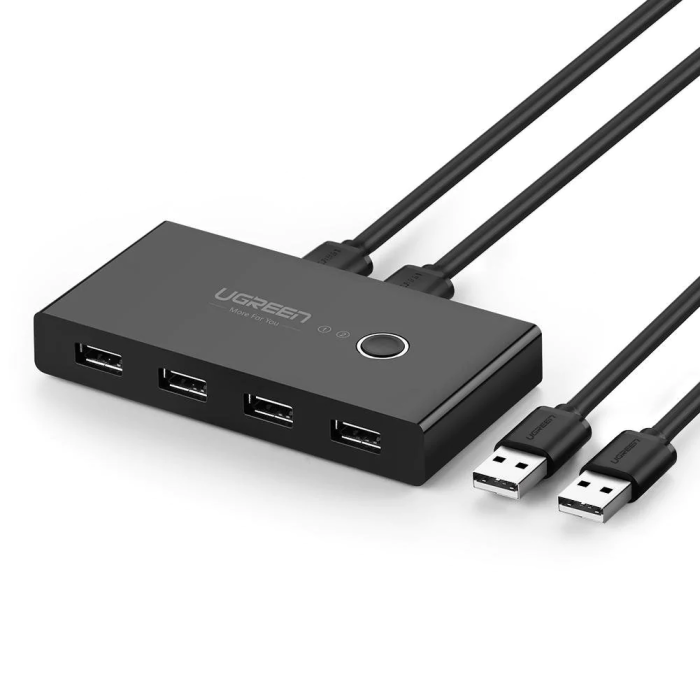 UGREEN USB Switch 2PC KVM USB Switch 2 in 4 Out for Stable Data Transfer Switch with 2 USB Cables for Peripherals (30767)