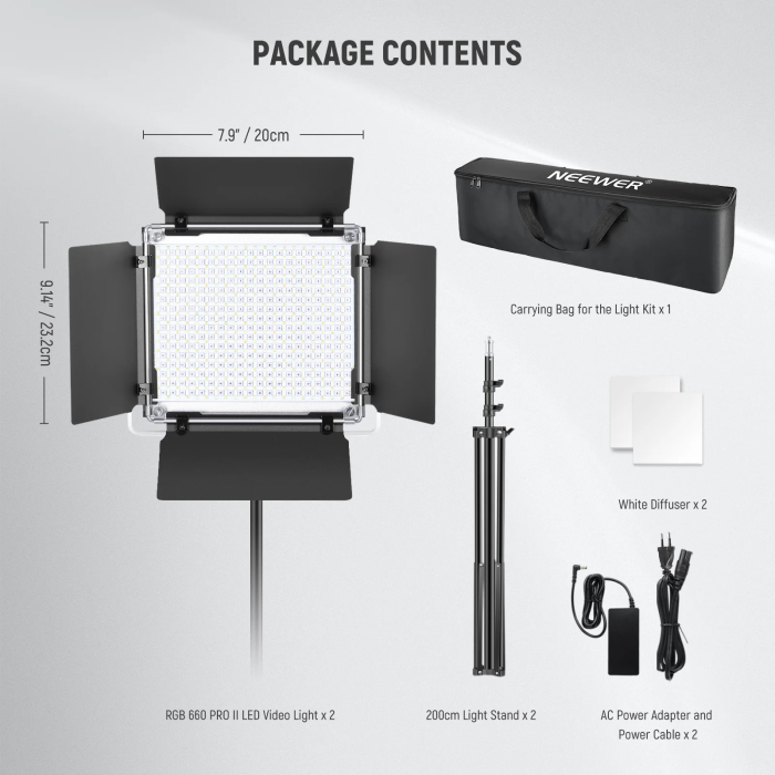 Neewer 660 PRO II 2x 50 Watt RGB LED Light Kit incl. Stands and Carry Bag