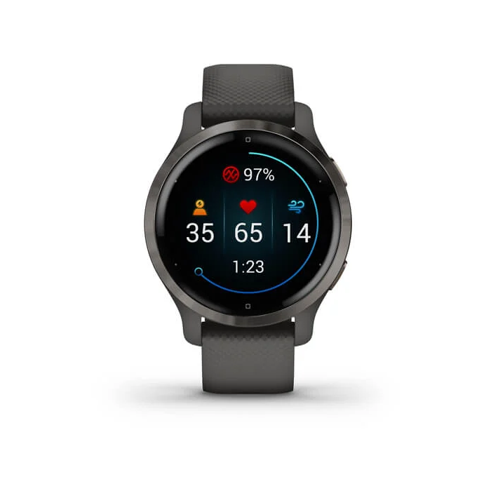 Garmin Venu 2S Zilganpelēks nerūsējošā tērauda ietvars ar grafīta krāsas korpusu un silikona pulksteņa siksniņu (010-02429-10)