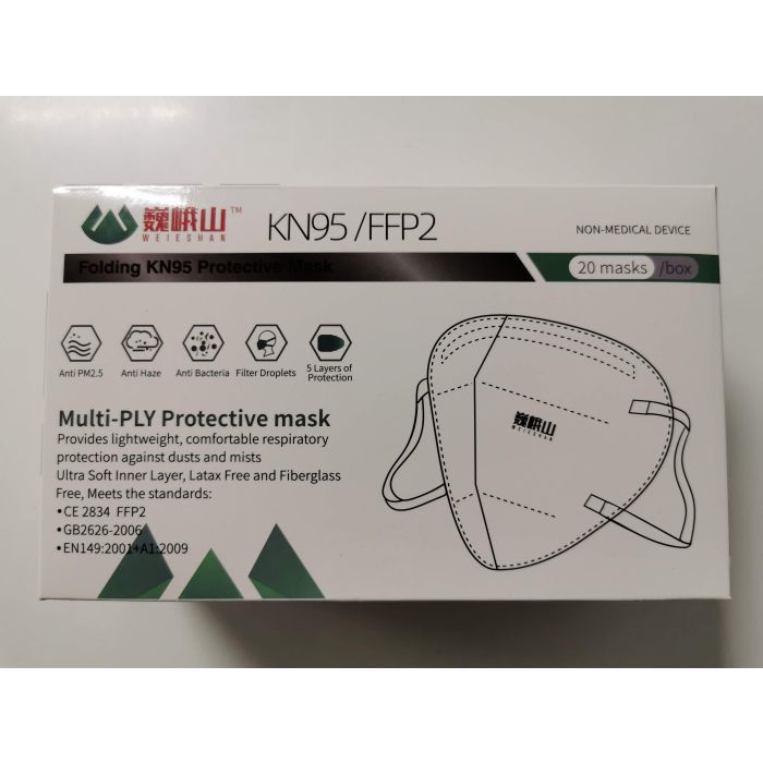 Weieshan Folding Protective Mask 5 Layers KN95 FFP2 20 pieces in a box Weieshan Folding Protective Mask 5 Layers KN95 FFP2 20 pieces in a box