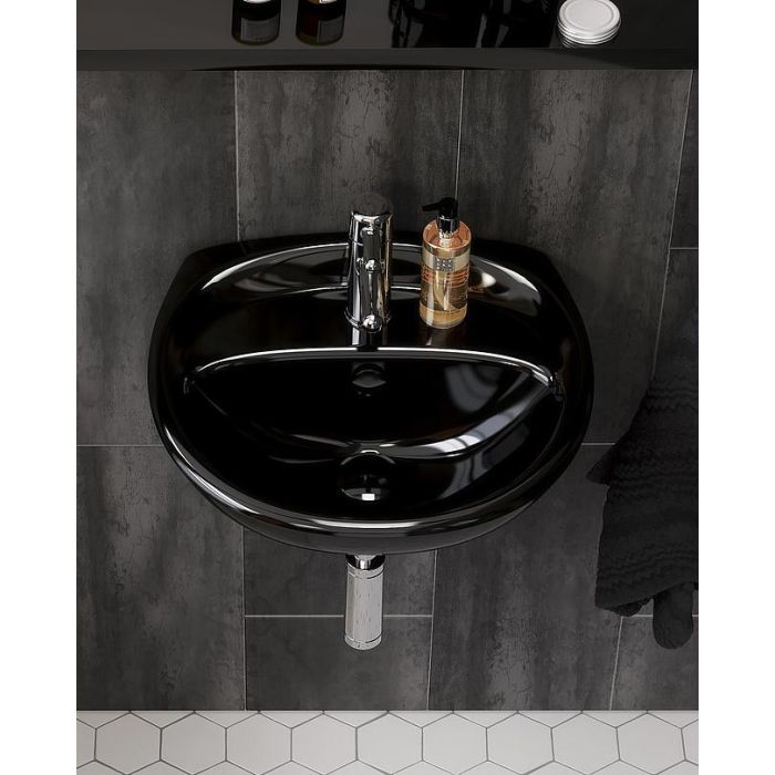 Gustavsberg Small Bathroom Sink Estetic 410350 - For Bolt Mounting 50cm Ceramicplus Black (410350S0)