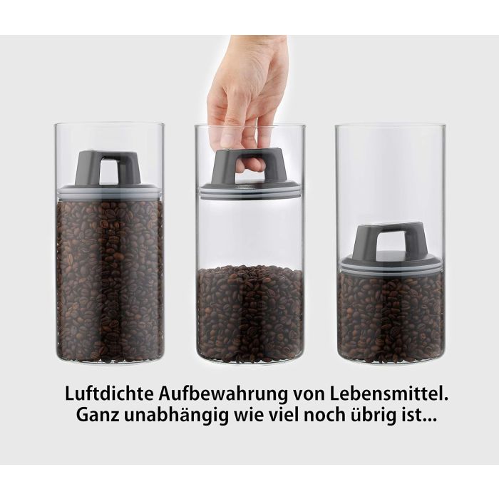 Kitchen & Co. Storage Jars with Vacuum Lid, Airtight Storage, Storage Container with Lid, Moth-Proof Jars, Glass Vacuum Coffee Canister, BPA-Free (B08HXKND88)