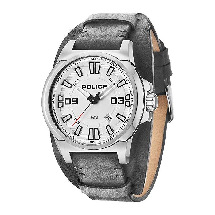 Police Mens Quartz Watch with Silver Dial Analogue Display and Leather Strap (PL.94202AEU/04)