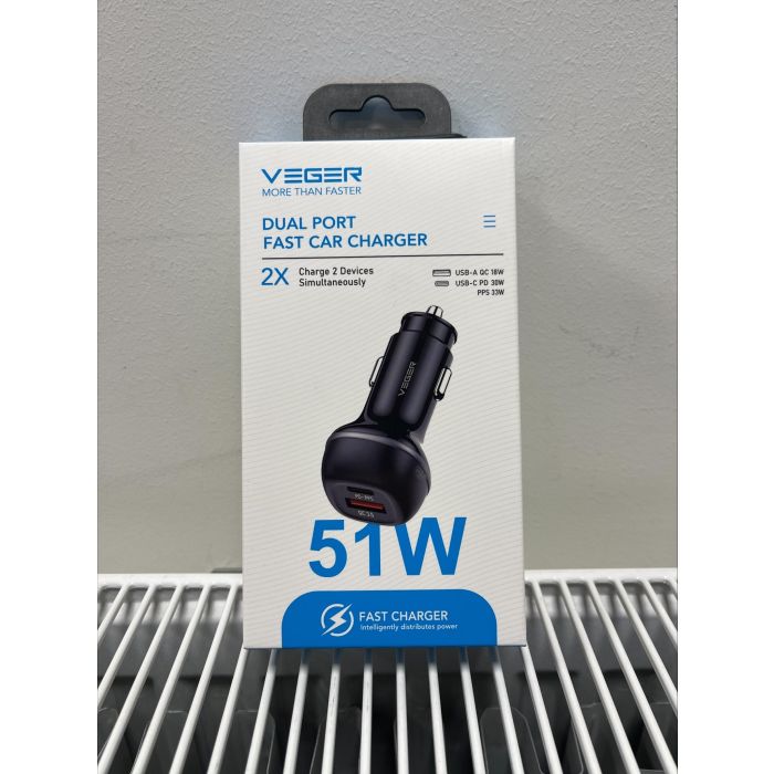VEGER 51W CC62-1A1C Dual Port Fast Car Charger
