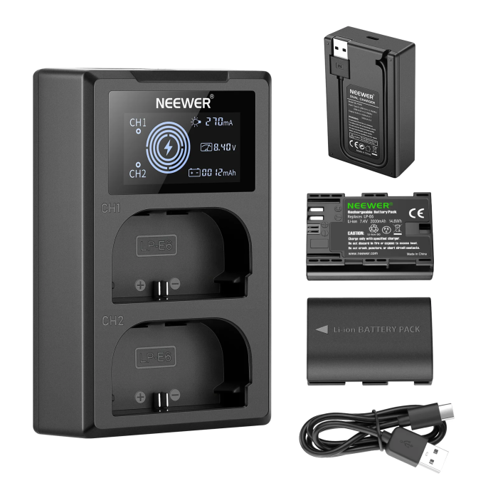 Neewer LP-E6 2 pcs, 2000 mAh LP-E6 Battery + Dual USB Charger Neewer LP-E6 2 pcs, 2000 mAh LP-E6 Battery + Dual USB Charger