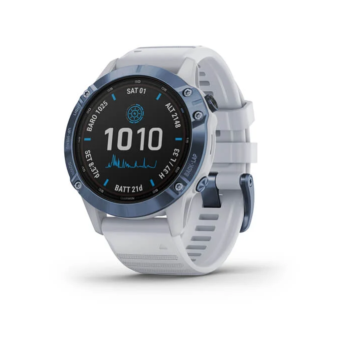 Garmin fenix 6 Pro Solar Edition - Mineral blue with whitestone band - Solar (010-02410-19)