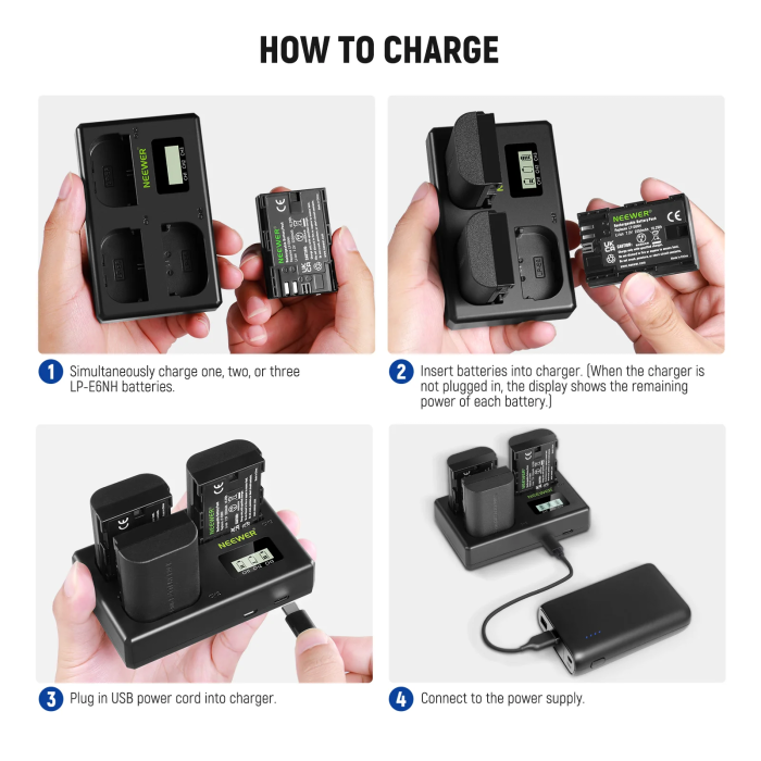 Neewer LP-E6NH 3 PCS 2250 mAh LP-E6NH Battery + trio-Charger