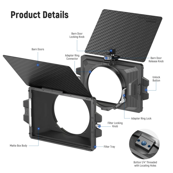 Neewer PG002 Mini mattebox with 4" x 5,65" Filter tray & 67/72/77/82 mm Adapter Rings