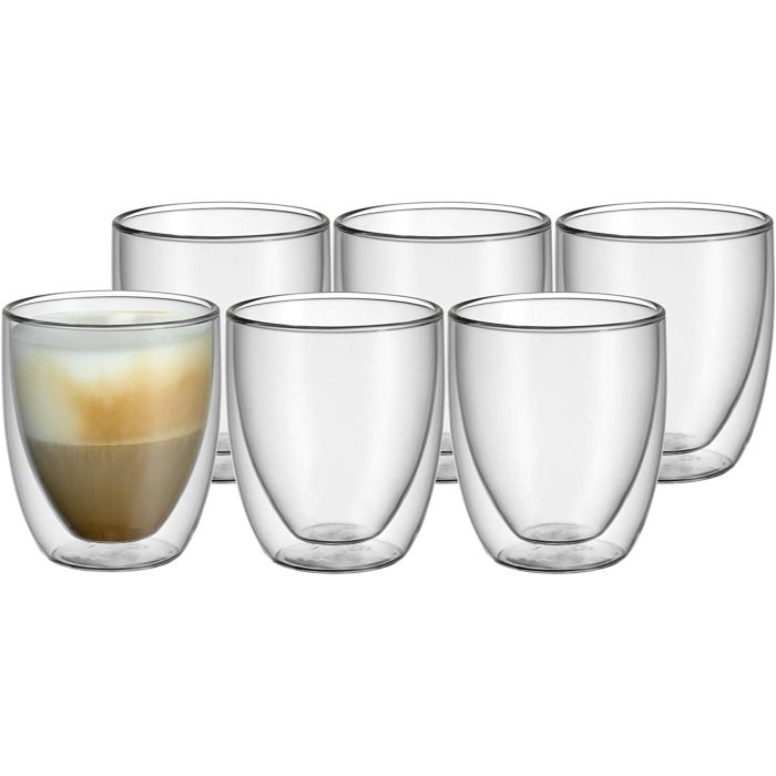 WMF Kult Cappuccino Glasses Set Double-Walled Glasses 250ml Floating Effect Thermal Glasses