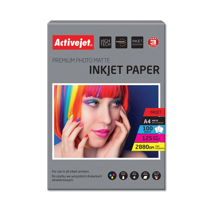 Activejet AP4-125M100 matt photo paper for ink printers; A4; 100 pcs