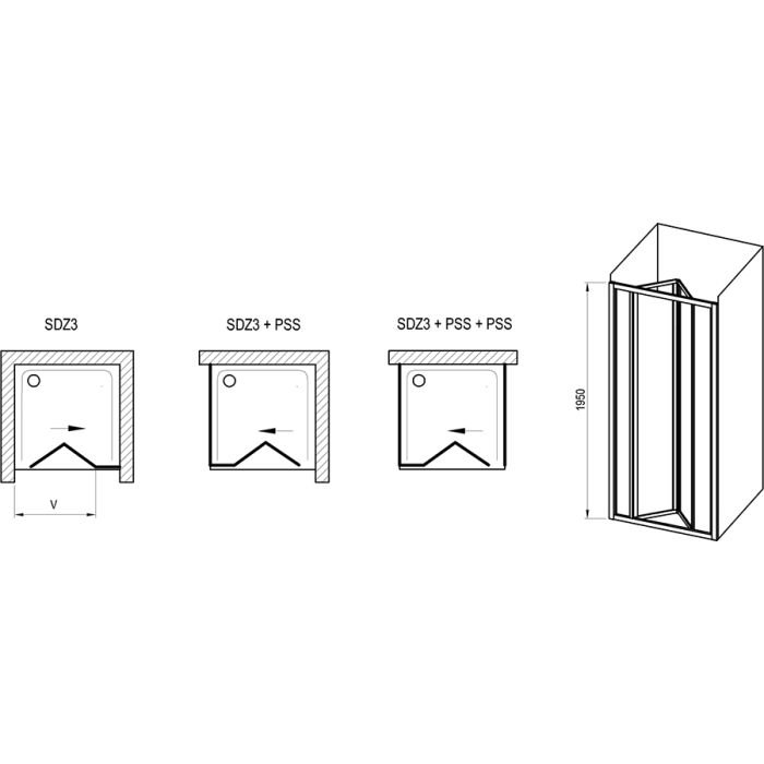 Ravak Shower Door SDZ3-80 195 White + Glass Transparent (02V401O2Z1)
