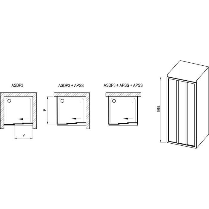 Ravak Shower door ASDP3-120 198 White + Glass Transparent (00VG01R2Z1)