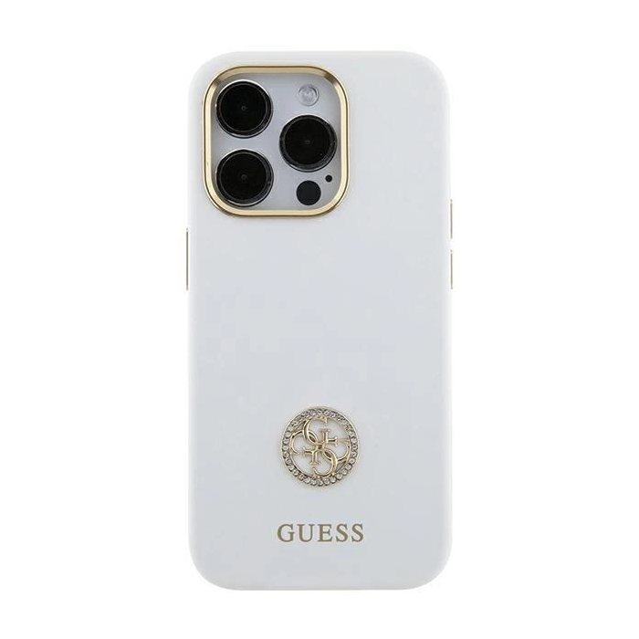 Guess Silicone Logo Strass 4G Case for iPhone 15 - White