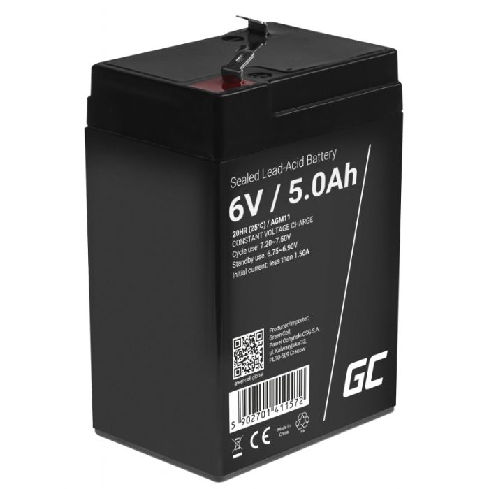Green Cell AGM VRLA 6V 5Ah maintenance-free battery for the alarm system, cash register, toys (AGM11) Green Cell AGM VRLA 6V 5Ah maintenance-free battery for the alarm system, cash register, toys (AGM11)