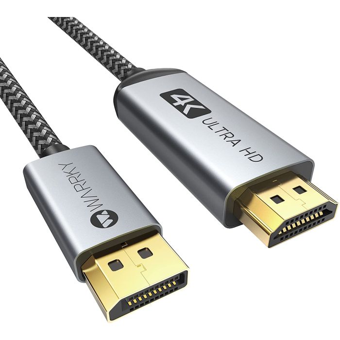 WARRKY 4K DisplayPort to HDMI Cable [Gold-Plated, Braided, Aluminium Sleeve], Unidirectional DP to HDMI Connection Cable