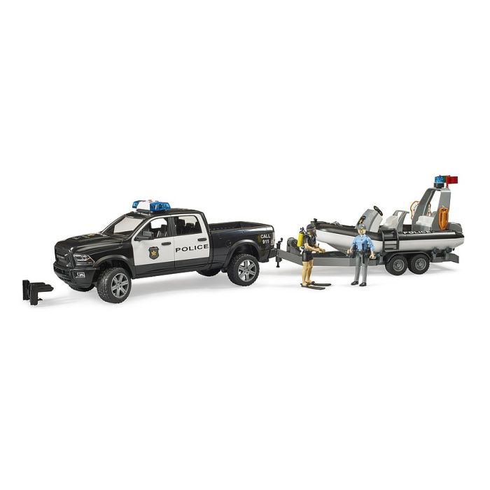 Bruder RAM 2500 Police Pickup with L+S Module, trailer and boat (02507)