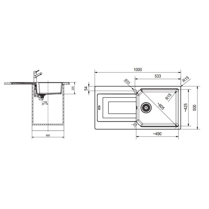 Franke UBG 611-100 100x50cm Stonegrey (114.0682.529)